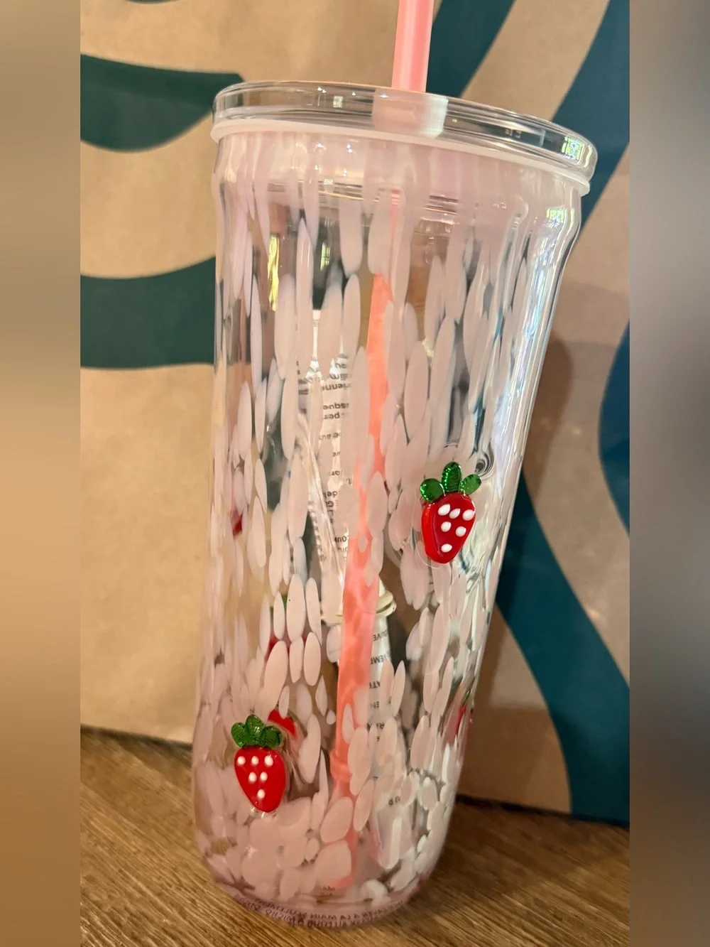 NWT! Starbucks Pink Vibes Glass Strawberry Cold Cup!